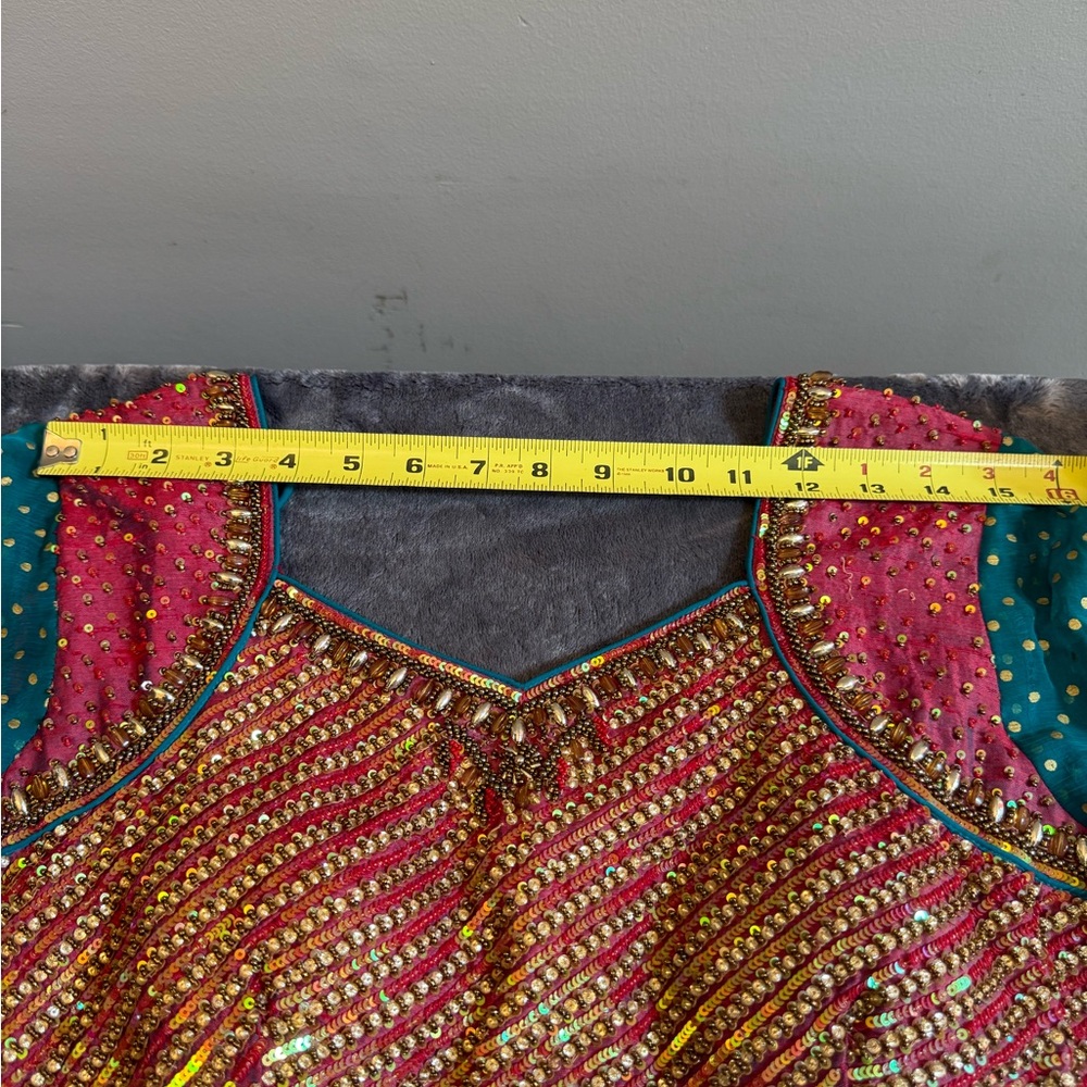 Pakistani Indian Teal and maroon Red Embellished Dress - Picture 8 of 16